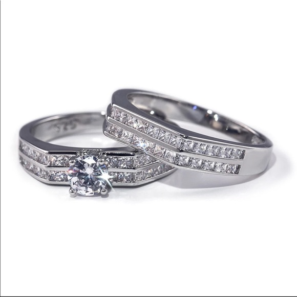 New Women’s 925 Silver Diamond 2 pc Ring - Picture 3 of 4